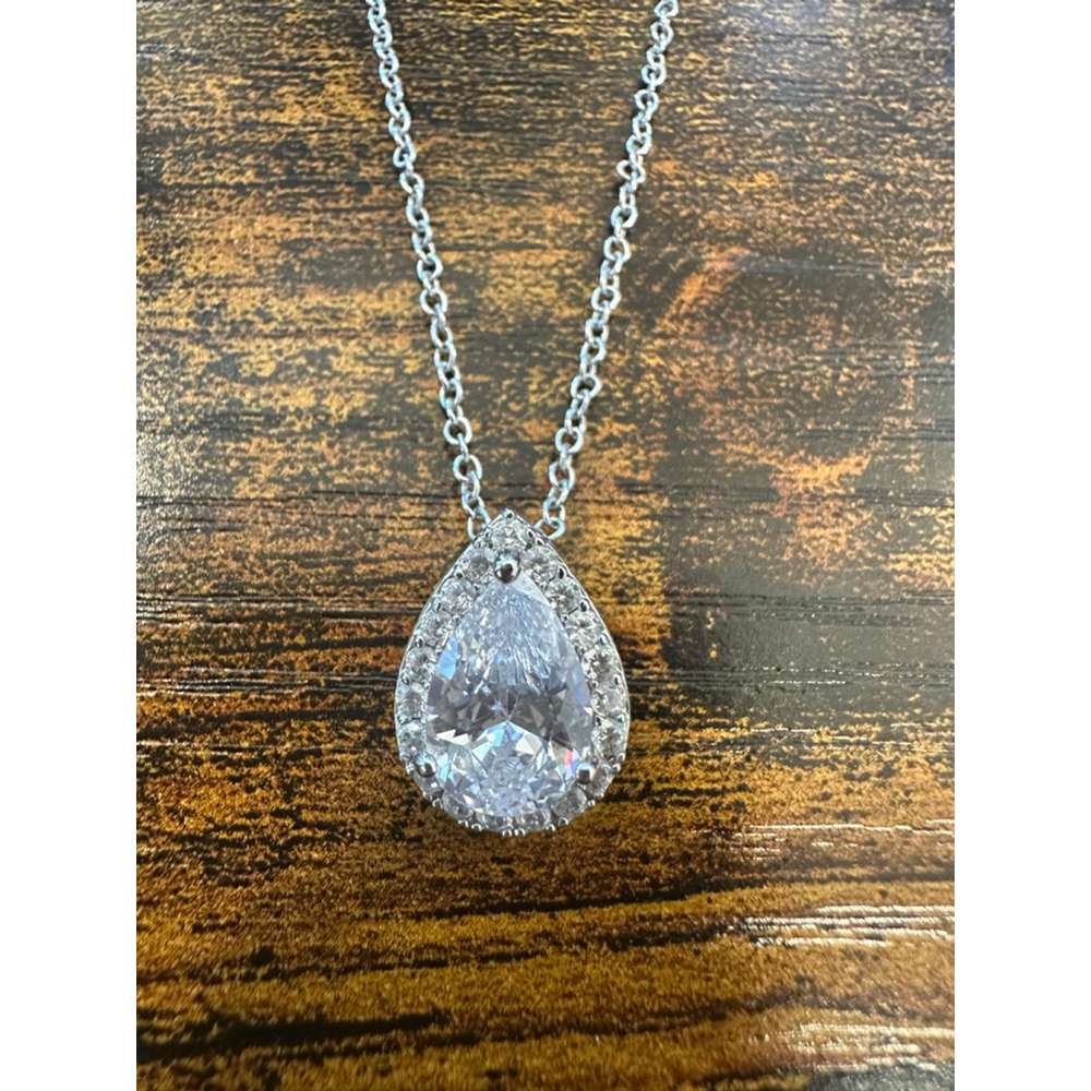 Women's Silver Clear Gem Stone Teardrop Necklace & Earring Set - Picture 3 of 4